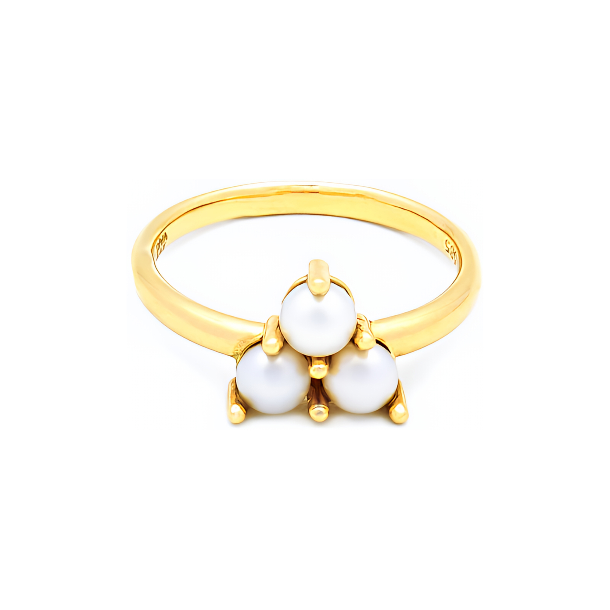 Inel Callia cu trei perle albe de cultura de 4mm, din aur galben de 14k