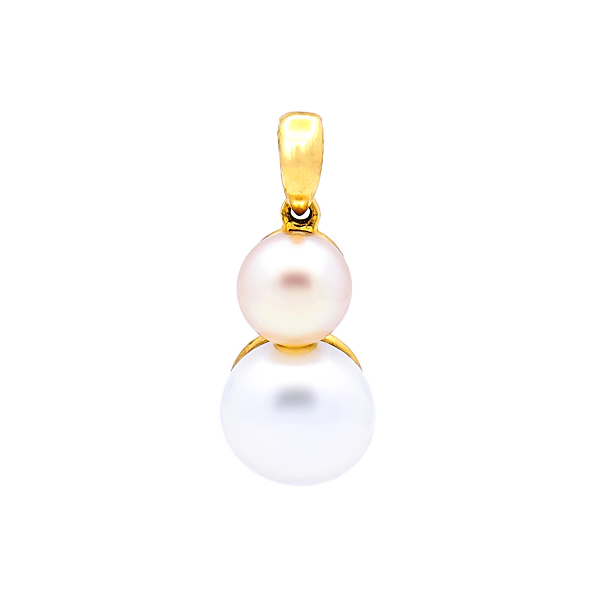 Pandantiv Eralda cu doua perle alba-rose de cultura, 6-8mm, din aur galben de 14k