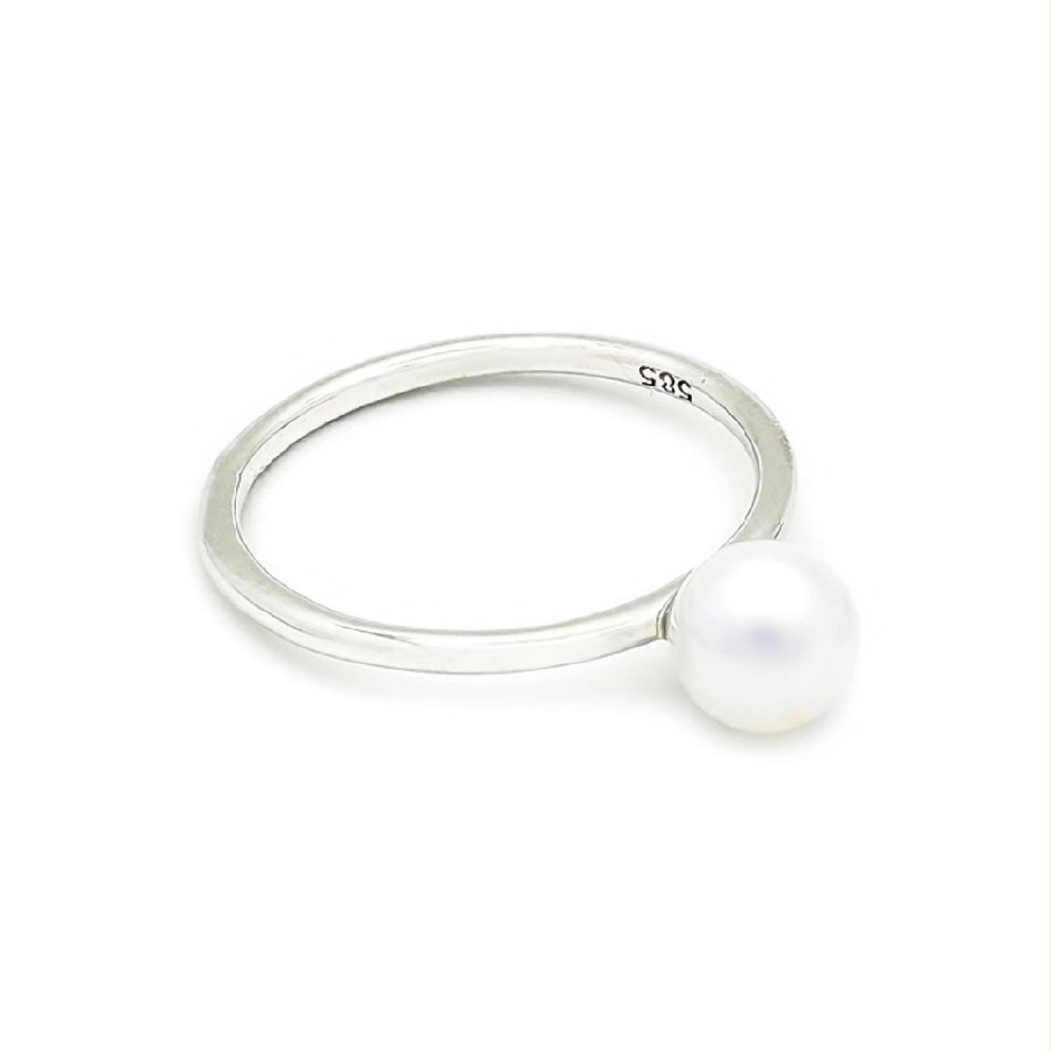 Inel Thalia cu perla de cultura 4 mm, din aur alb de 14k
